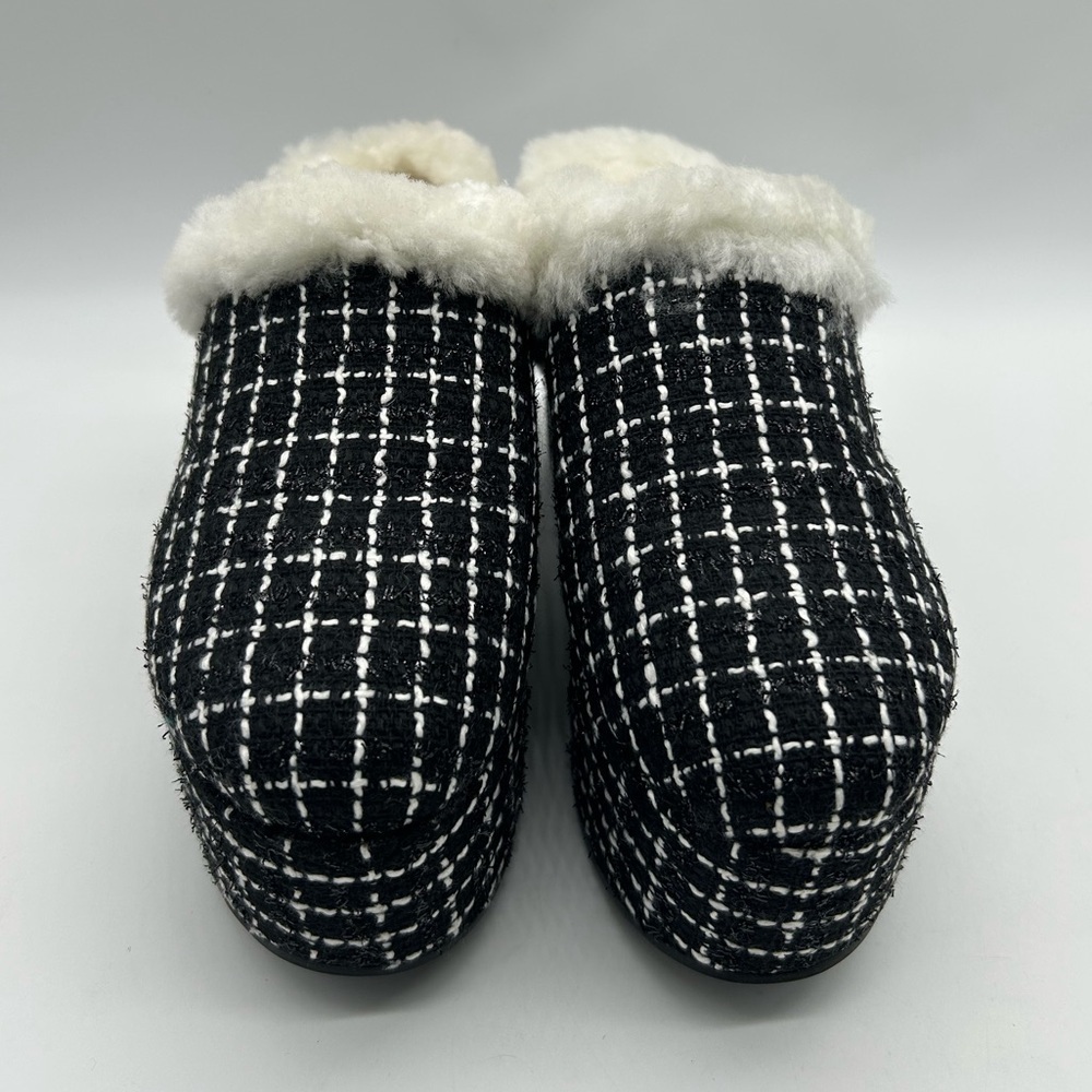 Larroudé Miso Clog Tweed Black Platform Shearling Lined Heels Size 9.5 NWB - Picture 6 of 14